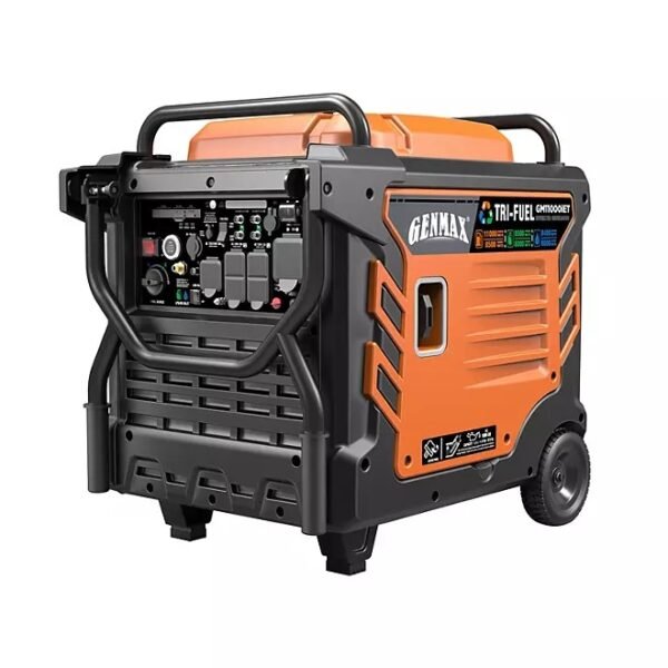 Genmax Portable Inverter Generator, 11000-Watt Tri-Fuel Remote Start CO Sensor, With Fold Down Handle And Wheels