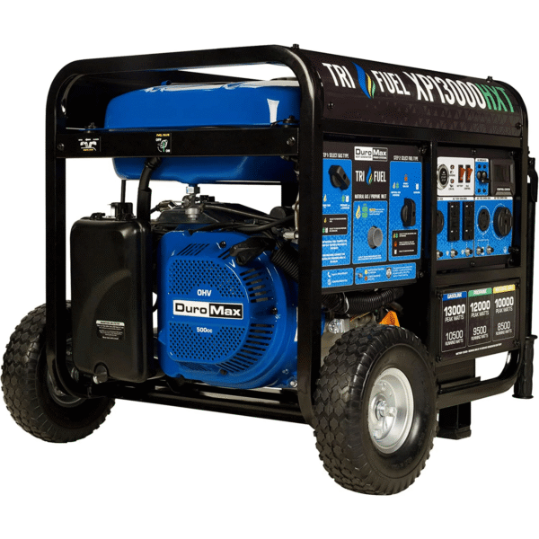 DuroMax XP13000HXT 13,000 Watt Electric Start Tri-Fuel Natural Gas/Propane/Gas Powered Portable Generator w/ CO Alert